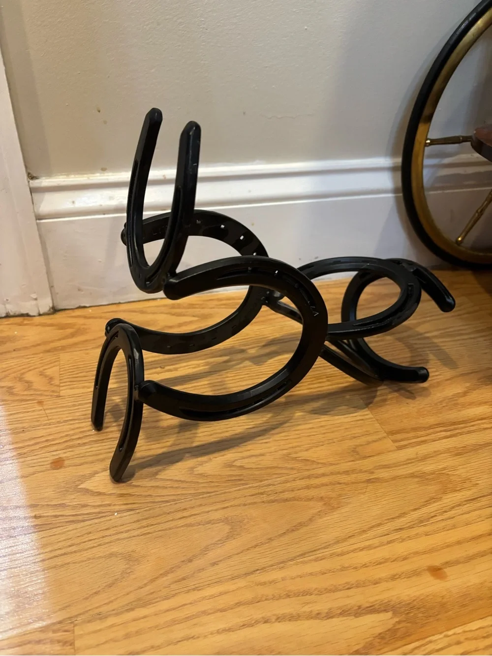 Rustic Black Welded Horseshoe Single Wine Bottle Holder